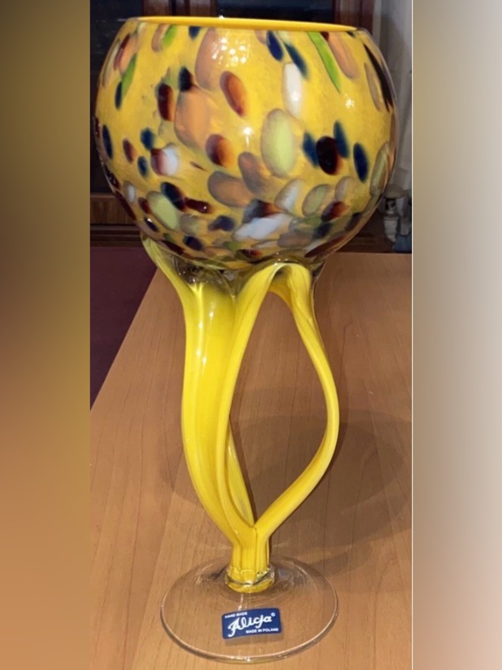 ALICJA Handblown Yellow Art Glass Vase with Multicolor Speckle